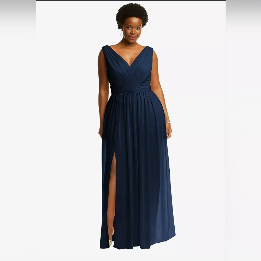 NWT Dessy Collection Draped‎ Chiffon Maxi Dress Size 10 navy